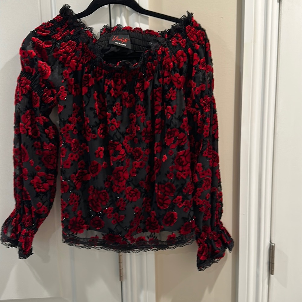 The Kooples moonlight sheet velvet sparkly lace trim top size 1